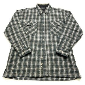 ODO Flannel Shirt Men L Green Plaid Long Sleeve Flap Pockets Split Hem Button-Up